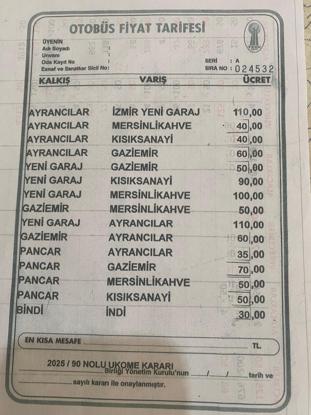 Ayrancılar Dolmuş Ücretleri
